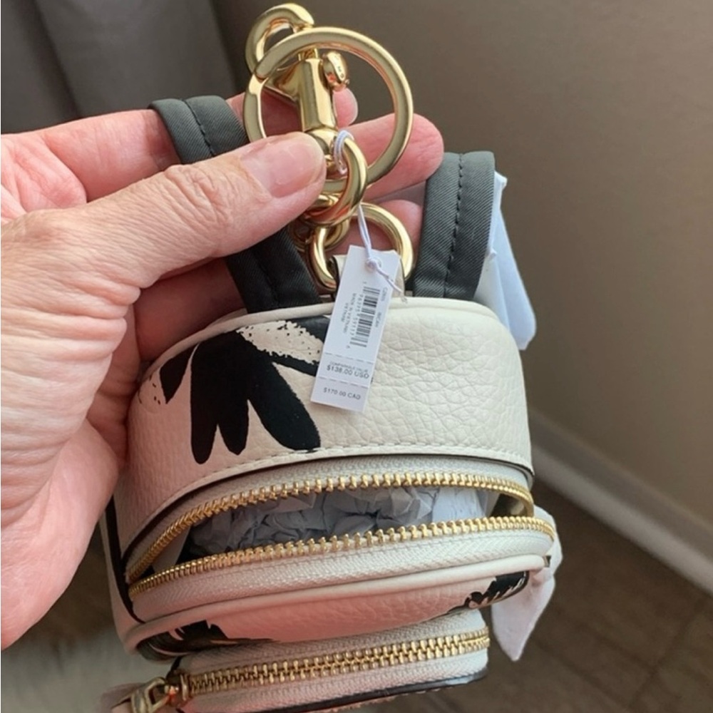 Coach Mini Backpack Bag Charm Chalk And Black Floral Print Final Price - Picture 10 of 13